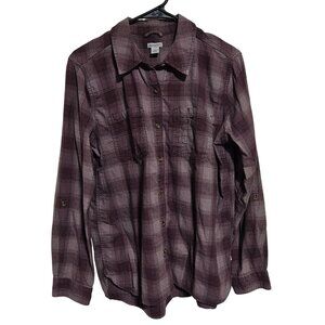 Carhartt Plaid Button Front Shirt Womens Size Large Purple Roll Tab Sleeve